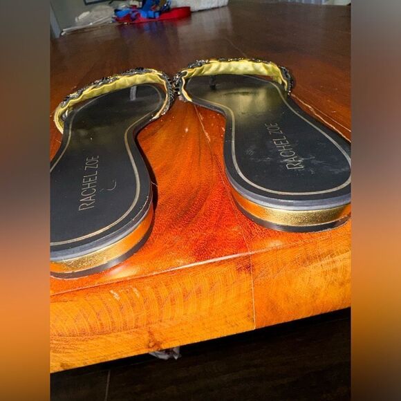 Rachael Zoe  tongs slides woven black and gold  with toe hold - Picture 4 of 10